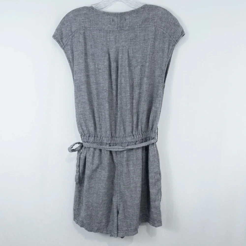 Toad & Co Tara Hemp Romper Medium V Neck Faux Wrap Blue Gray Minimalist‎ Granola